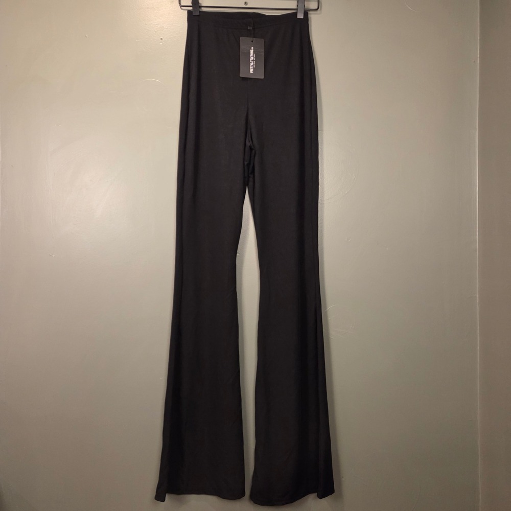 NWT PrettyLittleThing Women's Flare Ribbed Pull On Pants, Size US 10, Black
